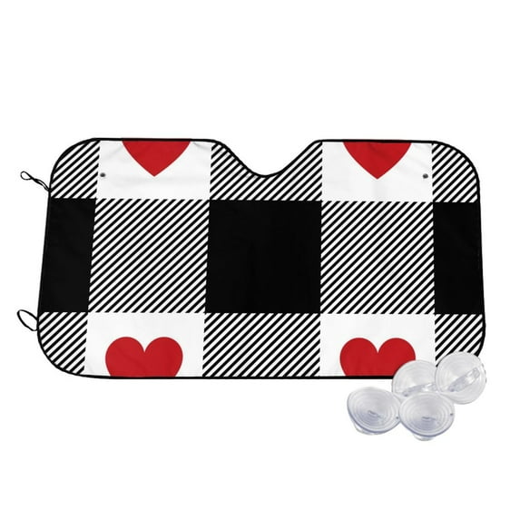 Balery Heart Black Buffalo Plaid Gingham Print Car Windshield Sun Shade,Windshield Sunshade for Car Pickup Truck SUV Accessories-Medium