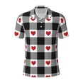 thumbnail image 1 of Balery Heart Black Buffalo Plaid Gingham Printed Men’s Short Sleeve Polo Shirt, Midweight Men's Shirt,Golf Polo shirts -Small, 1 of 8