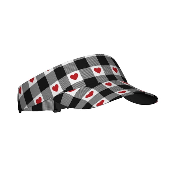 Balery Heart Black Buffalo Plaid Gingham Sport Wear Athletic Visor Sun Sports Visor Hat Visor Adjustable Cap for Women and Men (One Size)