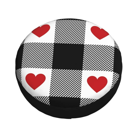 Balery Heart Black Buffalo Plaid Gingham Tire Covers - Tough Tire Wheel Protector for Truck, SUV, Trailer, Camper, RV -14 inch