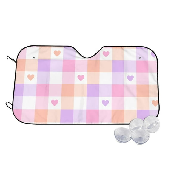 Balery Heart Buffalo Plaid Windshield Sun Shade, Car Front Window Sunshade Cover ,Automotive Interior Portected Blocks Uv Rays For Car Pickup Truck Suv Accessories- Medium