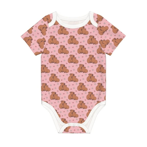 Balery Heart Capybara Pattern Baby Climbing Clothes Infant Bodysuit Cute Infant Bodysuit Baby Romper-3 Months