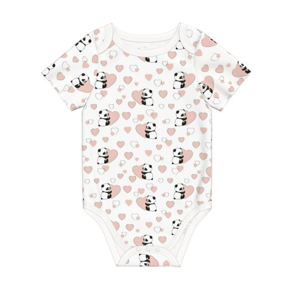Balery Heart Panda Pattern Baby Climbing Clothes Infant Bodysuit Cute Infant Bodysuit Baby Romper-9M