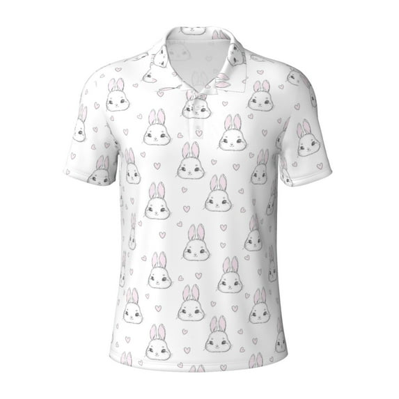 Balery Heart Rabbit Printed Men’s Short Sleeve Polo Shirt, Midweight Men's Shirt,Golf Polo shirts -