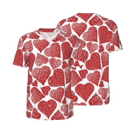 Balery Hearts Baseball Jersey for Men Casual Button Down Shirts Short Sleeve Active Team Sports Uniform-Medium
