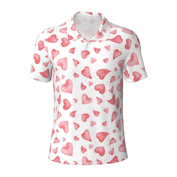 Balery Hearts Printed Men’s Short Sleeve Polo Shirt, Midweight Men's Shirt,Golf Polo shirts -Large