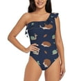 thumbnail image 1 of Balery Hedgehog And Snail One Shoulder Swimsuits for Women Ruffle Swimsuits Tummy Control One Shoulder Bathing Suits-, 1 of 8