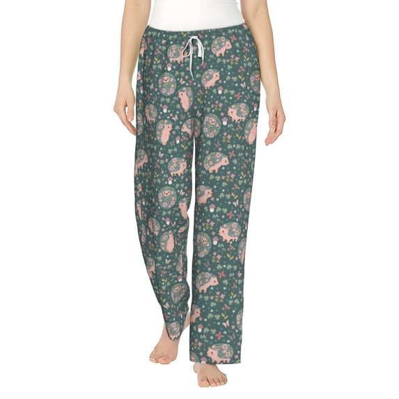 Balery Hedgehogs and Flowers print Women's Pajama Pants,Ultra Lightweight Pjs,Lounge Pant-Medium