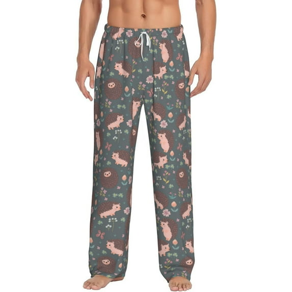 Balery Hedgehogs and Flowers1 print Men's Pajama Pants,Ultra Lightweight Pjs,Lounge Pant-XX-Large