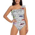 thumbnail image 1 of Balery Hello One Shoulder Swimsuits for Women Ruffle Swimsuits Tummy Control One Shoulder Bathing Suits-Small, 1 of 8