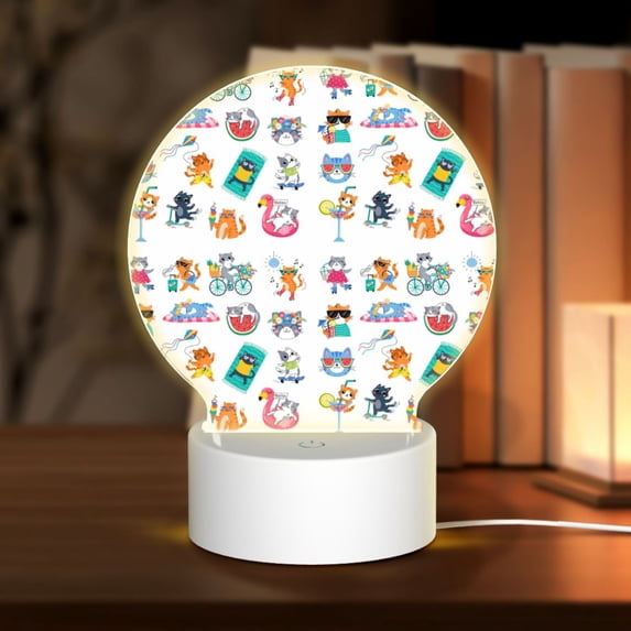 Balery Hello Summer Cat Pattern Acrylic Night Light Gift with 3 Color ModesTouch-Sensitive LED Lamp Perfect Gift for Mother's Day, Birthday, or Christmas