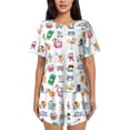 thumbnail image 1 of Balery Hello Summer Cat Pattern Womens Pajama Sets 2 Piece Soft Short Sleeve Top and Shorts Sleepwear Round Neck Pjs Lounge Set with Pockets-Medium, 1 of 7