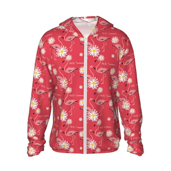 Balery Hello Summer Flamingo Men's Women's UPF 50+ Sun Protection Lightweight Hoodie Performance Long Sleeve Shirt for Fishing Running-3X-Large