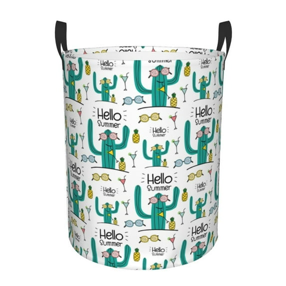 Balery Hello Summer Round Laundry Basket with Handles Waterproof Freestanding Laundry Hamper for Clothes Toys in the Dorm and Family-Small