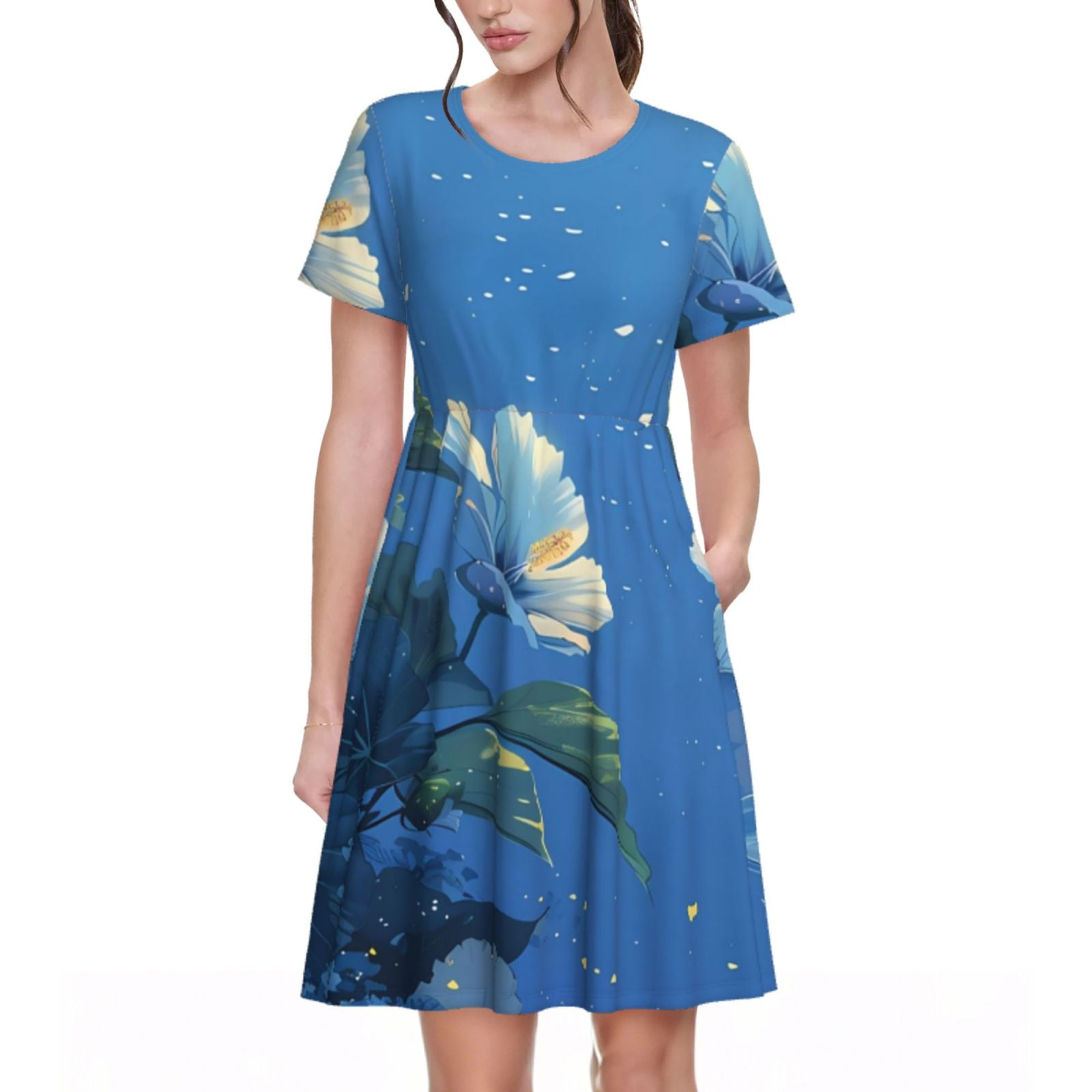 Balery Hibiscus Flowers Calm Water Pattern Womens Dresses Loose Short ...