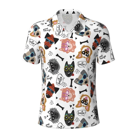 Balery Hip Hop Dog Printed Men’s Short Sleeve Polo Shirt, Midweight Men's Shirt,Golf Polo shirts -X-Large