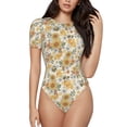 thumbnail image 1 of Balery Hippie Bee Honeycomb Women's Short Sleevee Crew Neck Bodysuit Tops Short Sleeve Tops Basic-X-Large, 1 of 9