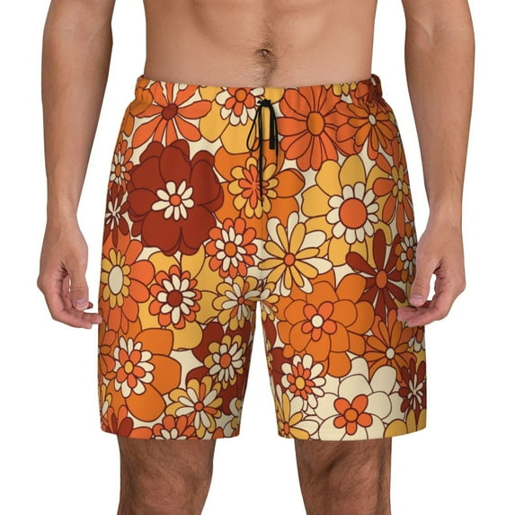 Balery Hippie Flower Mens Swim Trunks Swim Shorts for Men Quick Dry Inseam Beach Shorts with Compression Liner Pocket-Small