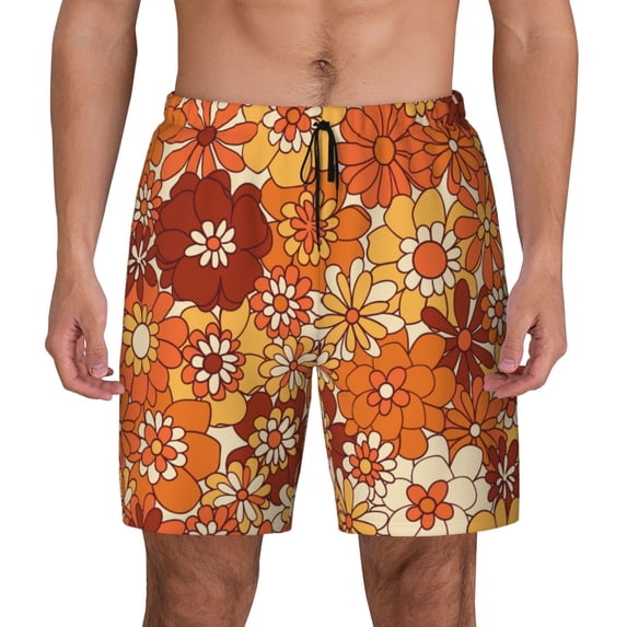 Balery Hippie Flower Mens Swim Trunks Swim Shorts for Men Quick Dry Inseam Beach Shorts with Compression Liner Pocket-XX-Large