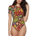 thumbnail image 1 of Balery Hippie Peace Love Women's Short Sleevee Crew Neck Bodysuit Tops Short Sleeve Tops Basic-XX-Large, 1 of 9