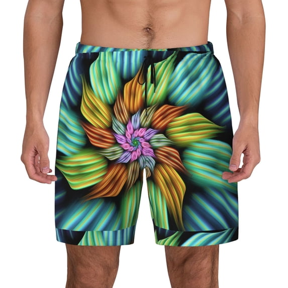 Balery Hippie Style Mens Swim Trunks Swim Shorts for Men Quick Dry Inseam Beach Shorts with Compression Liner Pocket-Large