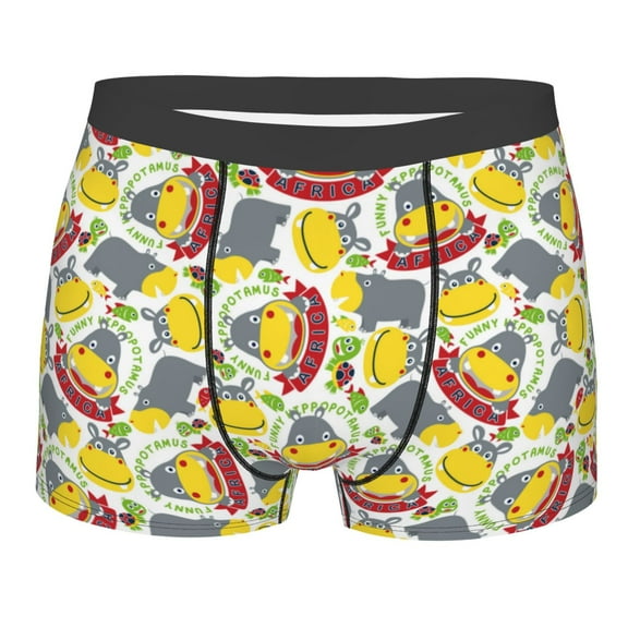 Balery Hippopotamus Men's Boxer Briefs, Soft and Breathable Cotton Underwear with nylon Waistband-Medium