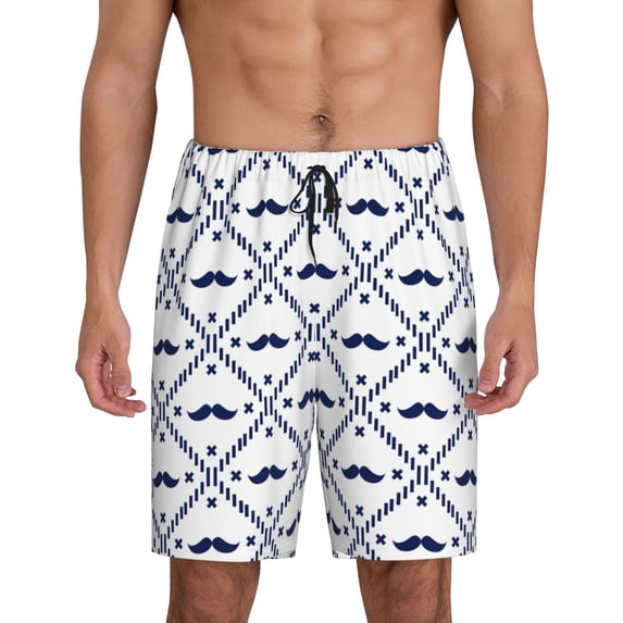 Balery Hipster Mustache Men's Cotton Knit Pajama Shorts Waistband & Pockets,Short Pajama Pants-Medium