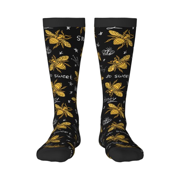 Balery Hohey Bee Golden Embroidery Fun Novelty Socks Men'S Women'S Crew Socks Funny Crazy Novelty Socks Quirky And Cool Socks