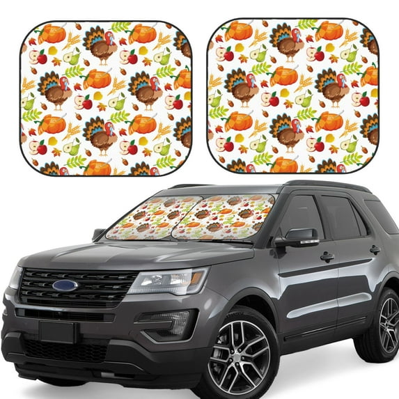 Balery Holiday Thanksgiving Turkey Apple Family Dinner Sun Shield 2 Pack For Car Front Windows Foldable Sun Visor Protector Blocks Max Uv Rays And Keeps Your Vehicle Cool For Most Sedans Suv Truck