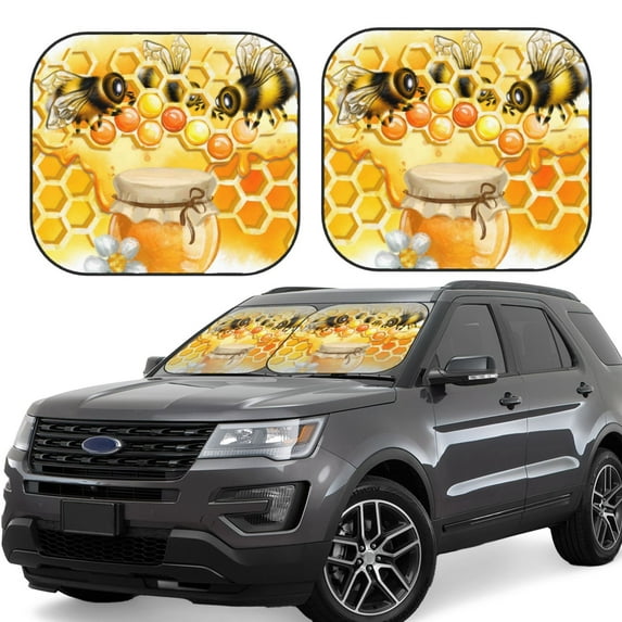 Balery Honey Bee Sun Shield 2 Pack For Car Front Windows Foldable Sun Visor Protector Blocks Max Uv Rays And Keeps Your Vehicle Cool For Most Sedans Suv Truck