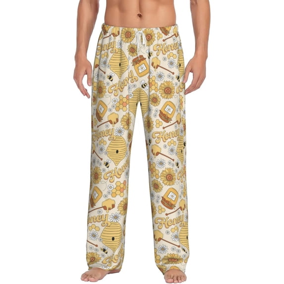 Balery Honey Honeycomb print Men's Pajama Pants,Ultra Lightweight Pjs,Lounge Pant-XX-Large