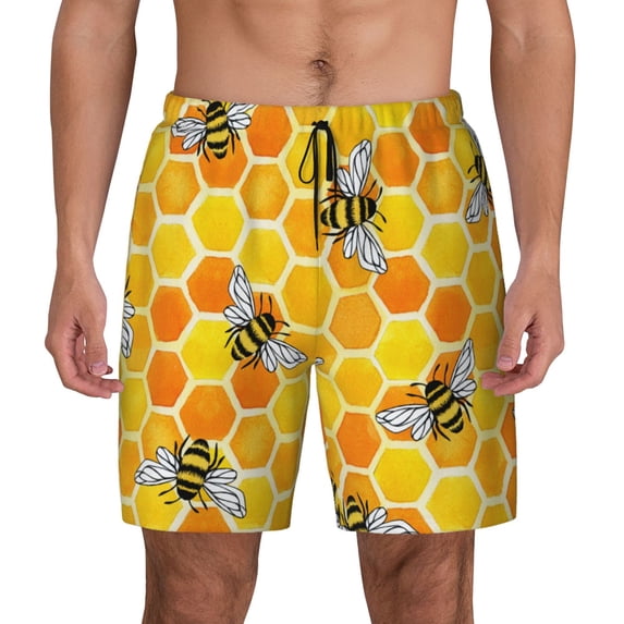 Balery Honeycombs Mens Swim Trunks Swim Shorts for Men Quick Dry Inseam Beach Shorts with Compression Liner Pocket-Large