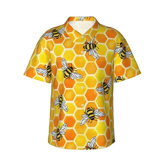 Balery Honeycombs Print Men's Hawaiian Shirts Short Sleeve Beach Shirt Relaxed Fit Vacation Button Down Shirts-XX-Large