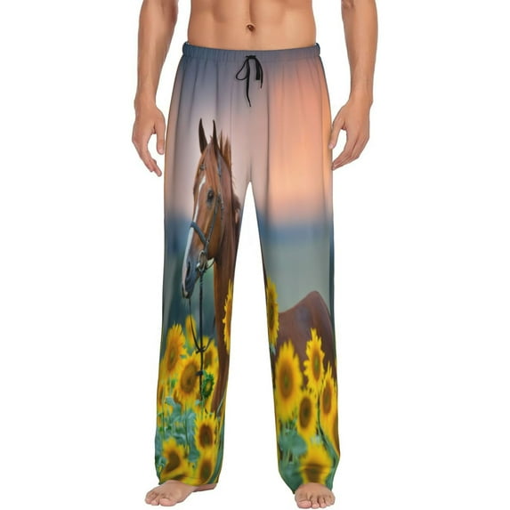 Balery Horse Sunflowers print Men's Pajama Pants,Ultra Lightweight Pjs,Lounge Pant-Small