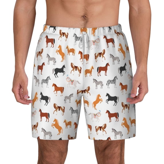 Balery Horses Mens Swim Trunks Swim Shorts for Men Quick Dry Inseam Beach Shorts with Compression Liner Pocket-Large
