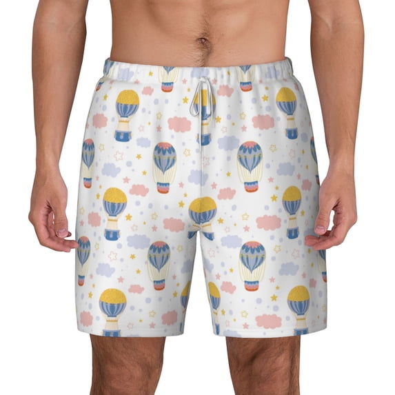 Balery Hot Air Balloon Mens Swim Trunks Swim Shorts for Men Quick Dry Inseam Beach Shorts with Compression Liner Pocket-X-Large