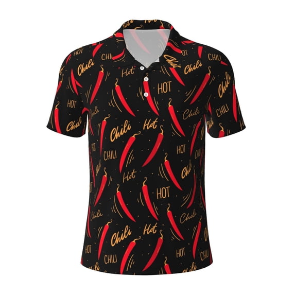 Balery Hot Chili Printed Men’s Short Sleeve Polo Shirt, Midweight Men's Shirt,Golf Polo shirts -3X-Large