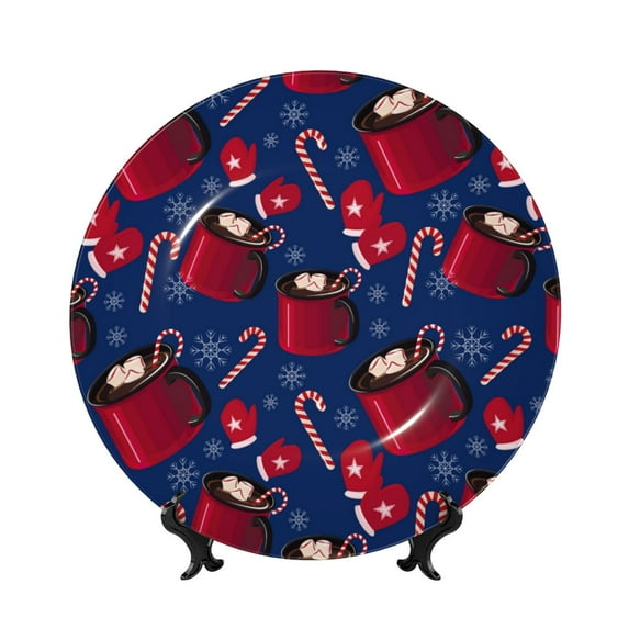 Balery Hot Cocoa Snowflake Mittens Print Bone China Decorative Plate Ceramic Dinner Plates Art Crafts with Display Stand-6in