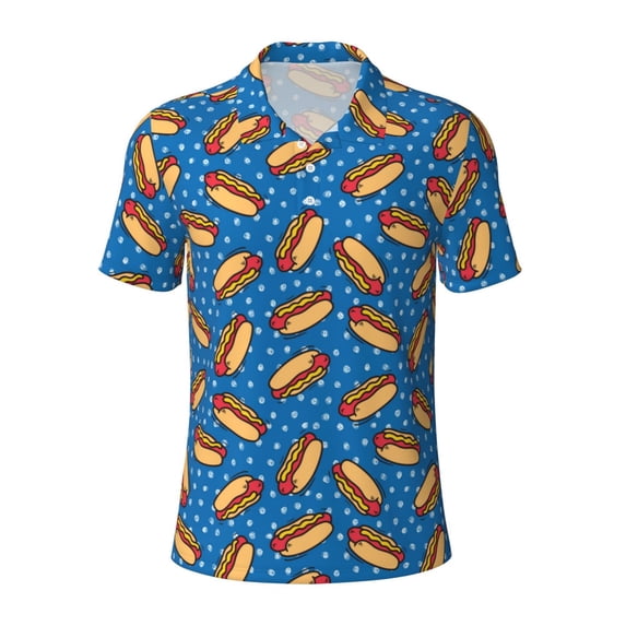 Balery Hot Dog 1 Printed Men’s Short Sleeve Polo Shirt, Midweight Men's Shirt,Golf Polo shirts -Small