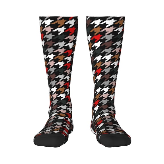 Balery Houndstooth Green Red Printed Novelty Socks Men's Women's Crew Socks Sports Socks Knee High Socks Cotton Socks Quirky and Cool Socks