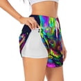 thumbnail image 1 of Balery Howling Wolf Pattern Women's Running Shorts with Liner 2 Pockets Elastic Workout Athletic Gym Yoga Shorts-Large, 1 of 7