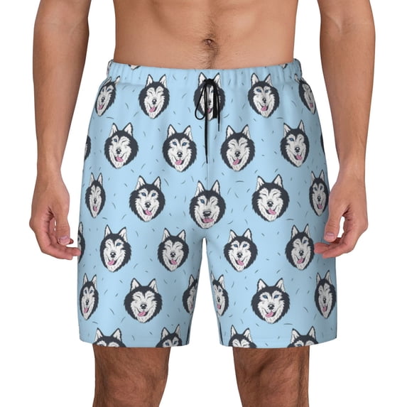 Balery Husky Head Mens Swim Trunks Swim Shorts for Men Quick Dry Inseam Beach Shorts with Compression Liner Pocket-3X-Large