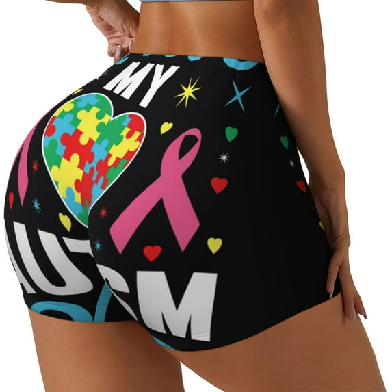 Balery I Love My Autism Printed Workout Shorts for Women Seamless Scrunch Short Gym Yoga Running Sport Active Exercise Fitness Shorts-Medium