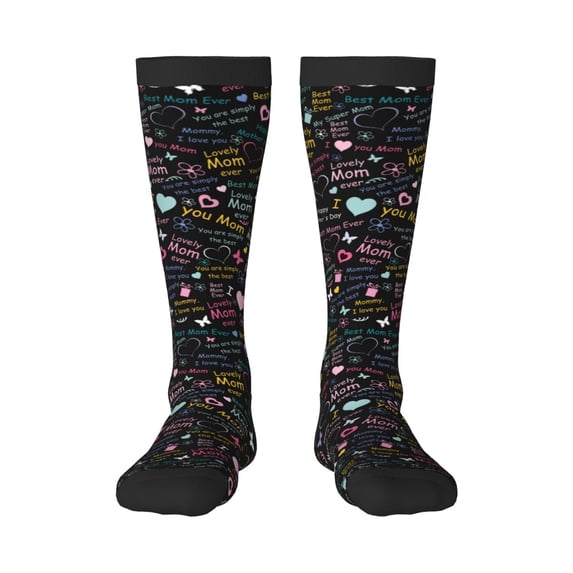 Balery I love you Mom Printed Novelty Socks Men's Women's Crew Socks Sports Socks Knee High Socks Cotton Socks Quirky and Cool Socks