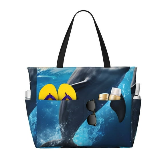 Balery Ice Blue Ocean Cute Dolphin Beach Travel Bag - Water-Resistant, Large Capacity Lightweight Tote with 7 Pockets for Women and Men - Perfect for Beach, Pool, Gym, and Travel