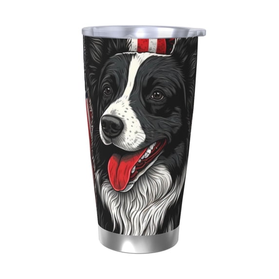 Balery Independence Day Collie Pattern 20oz Insulated Car Cup with Dual Drink Lids, Stainless Steel Travel Mug Eco-Friendly and Leak-Proof-Without Straw