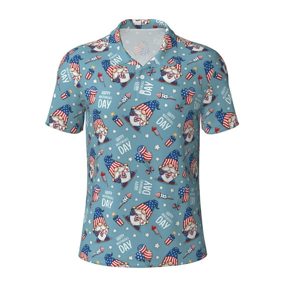 Balery Independence With Gnome Printed Men’s Short Sleeve Polo Shirt, Midweight Men's Shirt,Golf Polo shirts -Medium