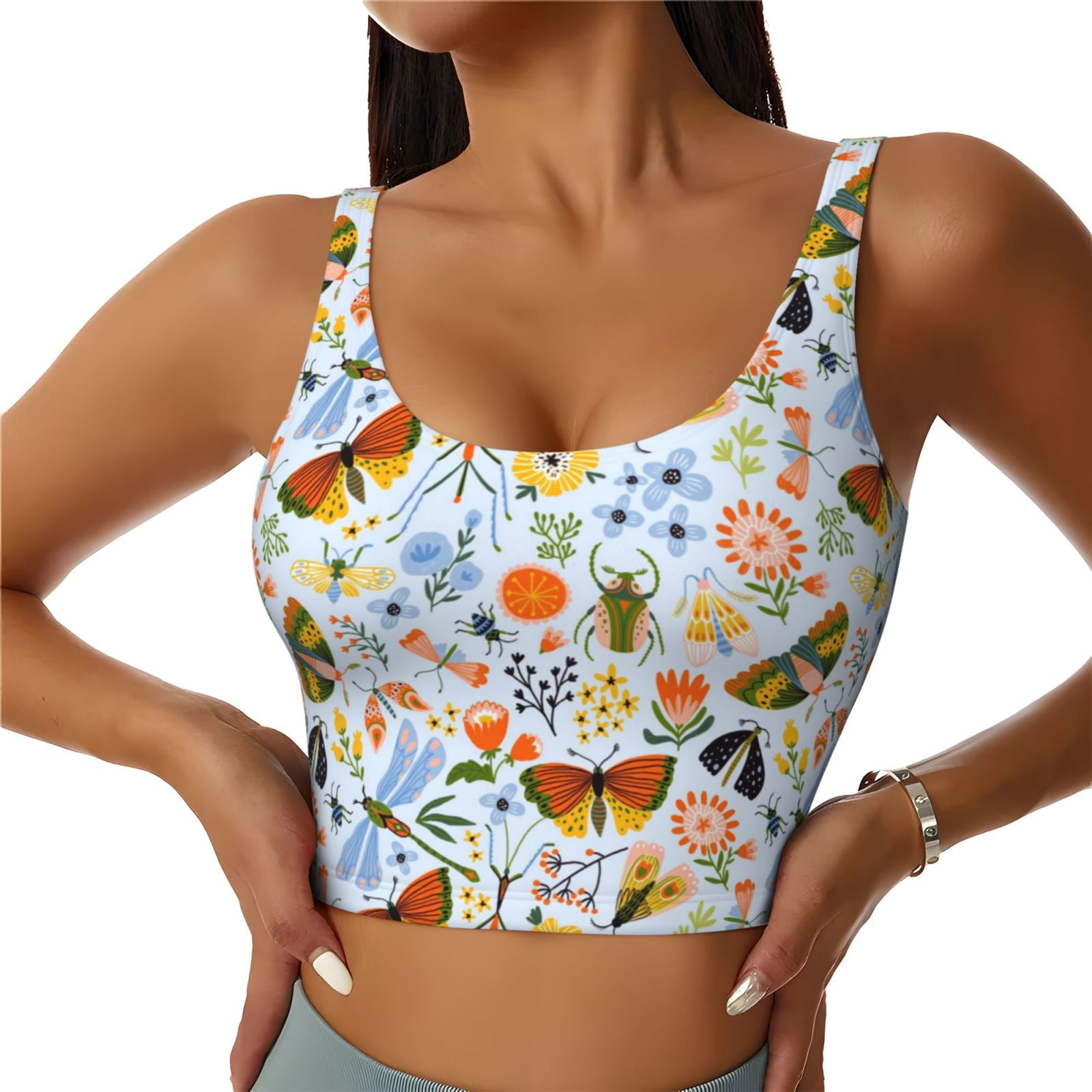 Balery Insects and Flowers Pattern Racerback Sports Bras for Women ...