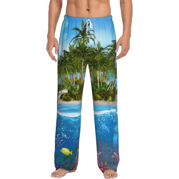 Balery Island And Coral Reef print Men's Pajama Pants,Ultra Lightweight Pjs,Lounge Pant-XX-Large