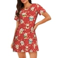 thumbnail image 1 of Balery Japanese Maneki Cats Pattern Womens Short Sleeve Sleepshirt Scoopneck Cute Nightdress Comfy Nightgown Loungewear Dress, 1 of 6